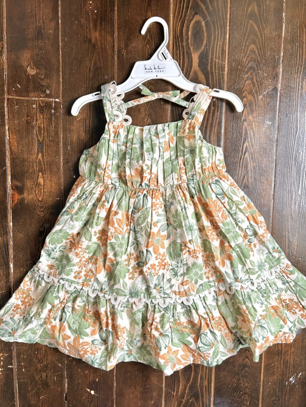 Joie Green & Tan Floral Tiered Ruffle Lined Sundress for Girls